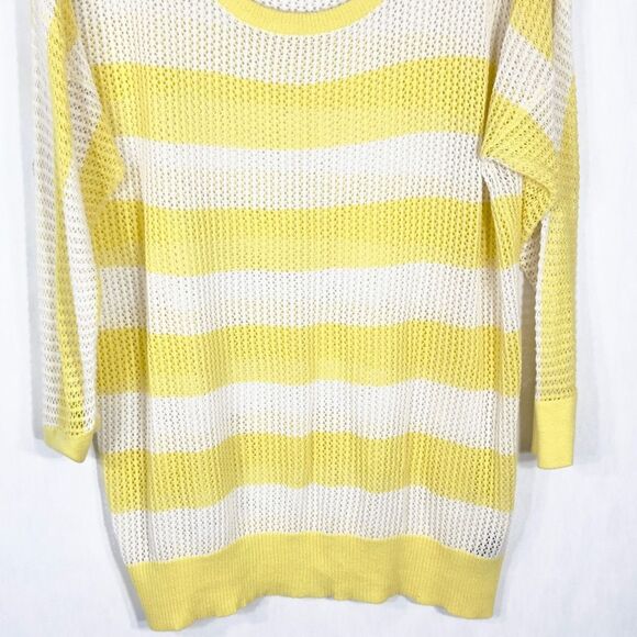 Torrid Plus Size 1X Sweater Yellow White Striped‎ Sheer Scoop Knit Pullover 948 - Picture 5 of 7